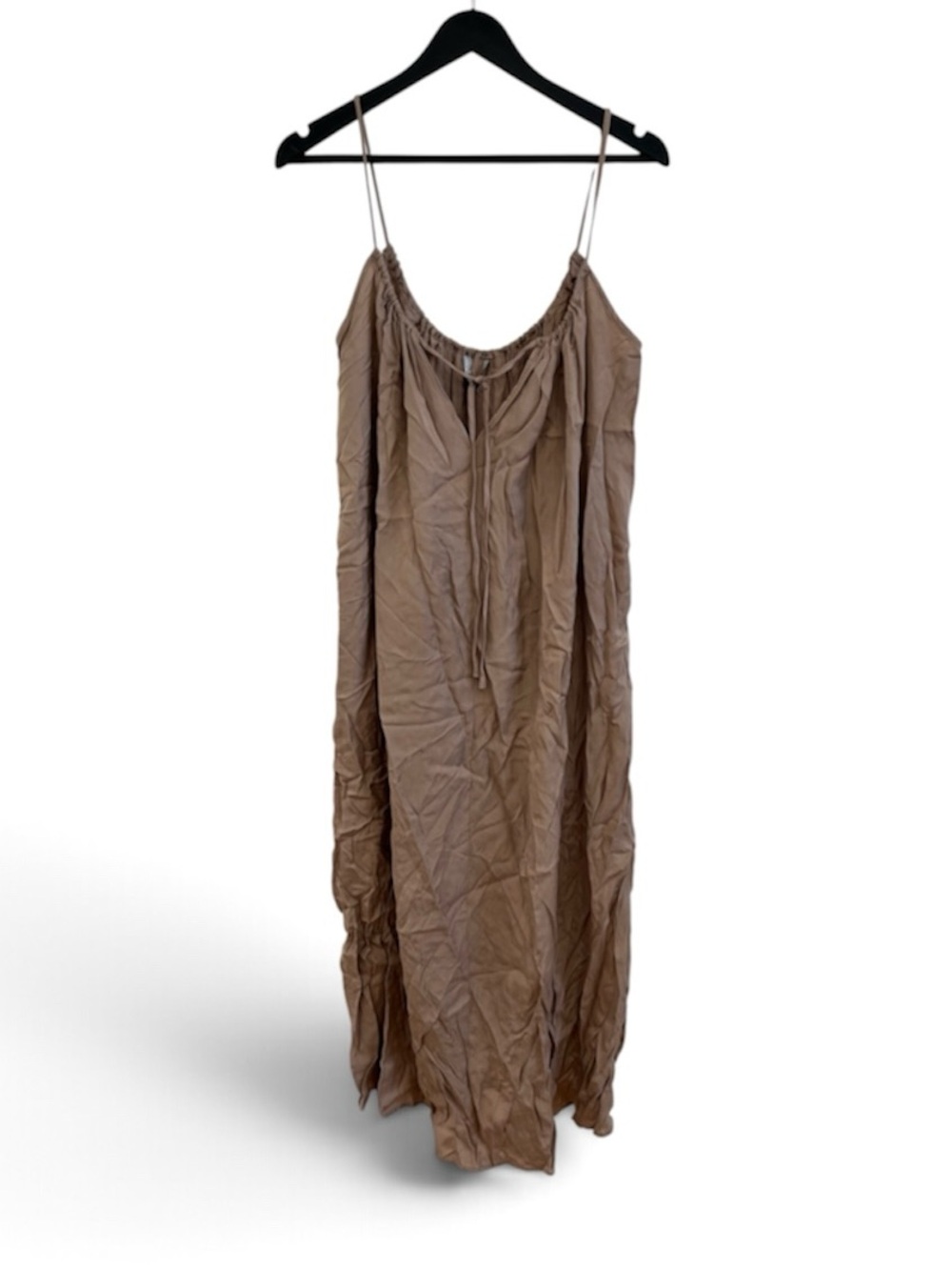 Zara Taupe/Brown Midi Slip Dress with Spaghetti Straps